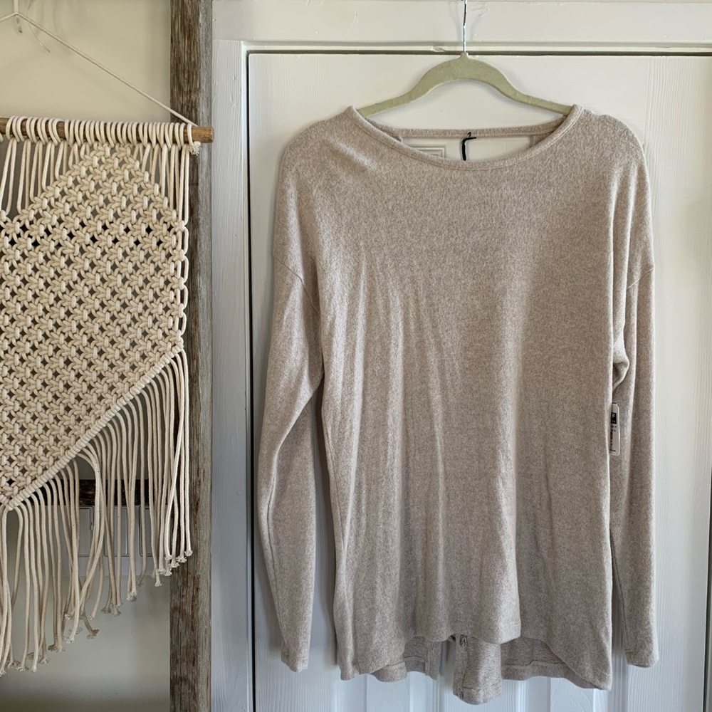 Cozy Beige Sweater With Fun Tie-Up Back